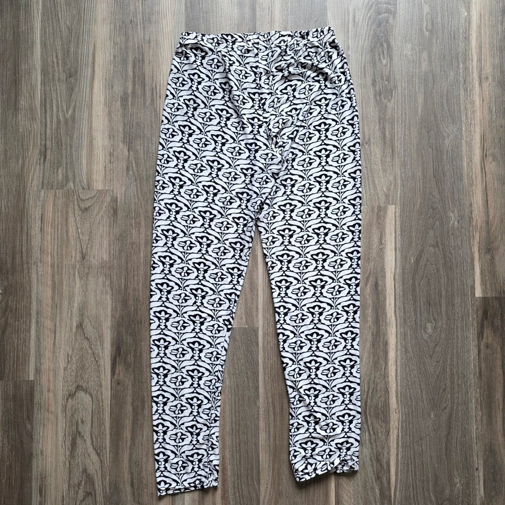 Black White Floral Damask Print High Rise Leggings Plus Size 1X Stretch Pants